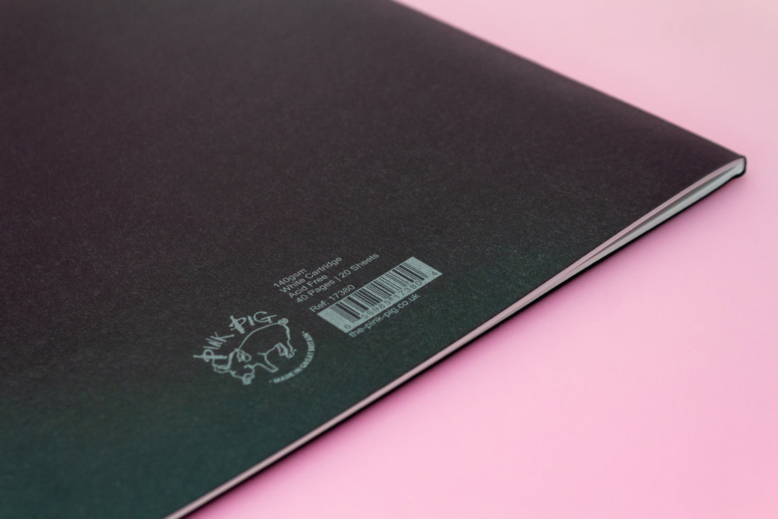 A3 Portrait Sketchbook | 140gsm White Cartridge, 20 Sheets | Stapled Laminated Black Cover