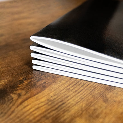 A5 Portrait Sketchbook | 140gsm White Cartridge, 20 Sheets | Stapled Laminated Black Cover